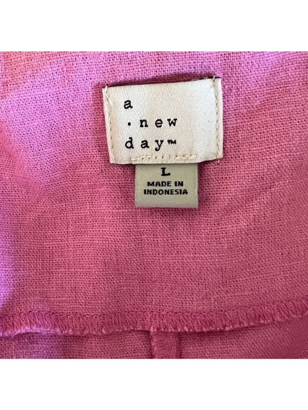 A New Day Pink Linen Mini Trapeze Slip Dress Women Sz L Square Neck Shift Sundre - Picture 5 of 10